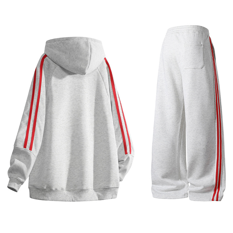 Trajes deportivos casuales transfronterizos de primavera y otoño, trajes de otoño para hombres, rayas grises americanas, un conjunto completo de parejas, moda de trajes