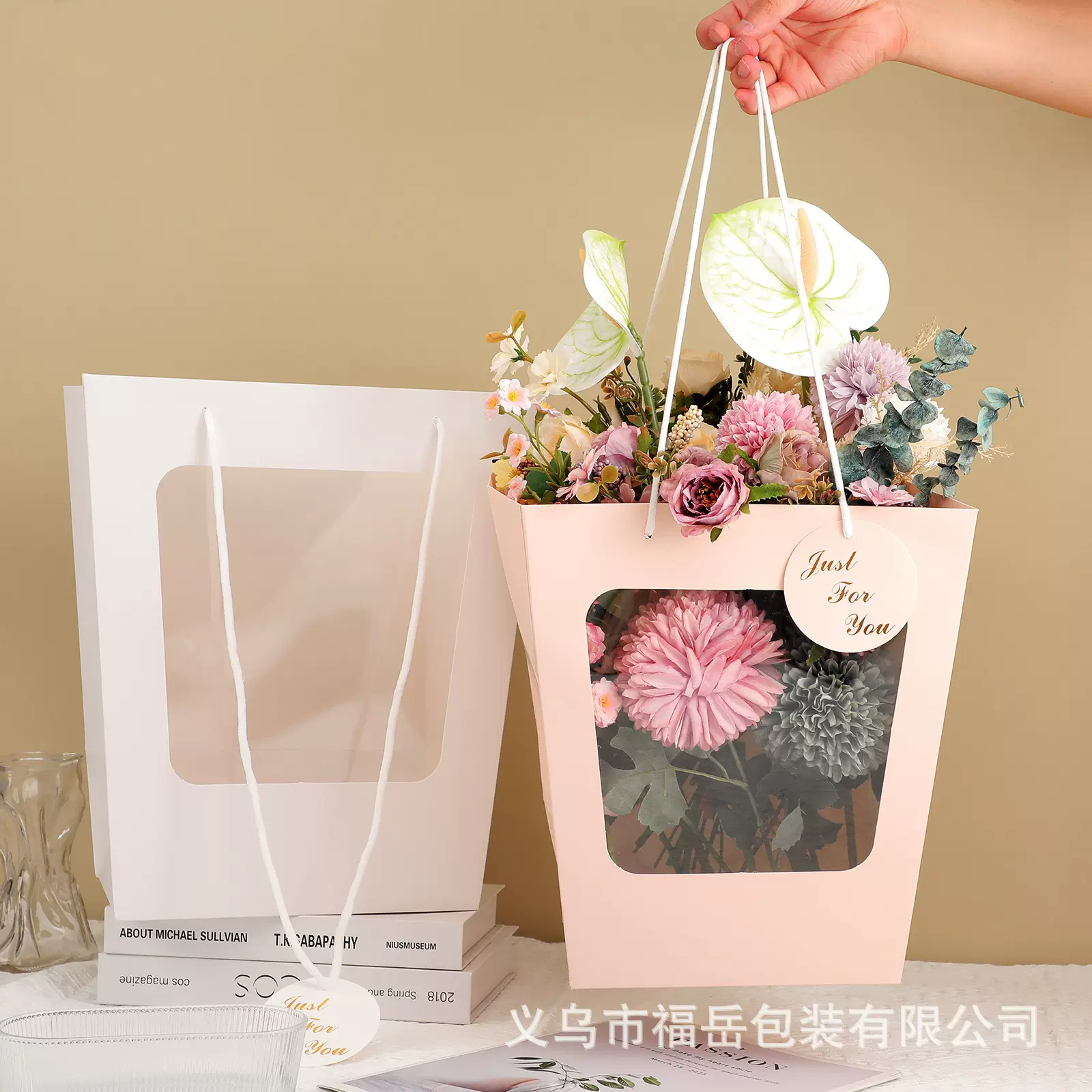 透明礼品袋厂家批发伴手礼袋子情人节鲜花礼物包装袋开窗手提袋