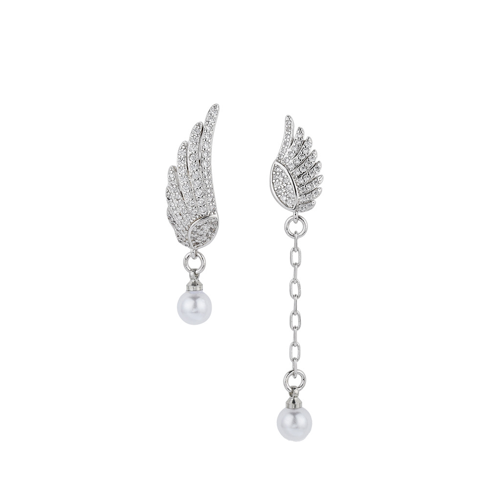 Explosión de sonido de vibración asimétrica alas perlas perlas de moda femenina temperamento elegante amplio aretes de pendientes de bordilla larga