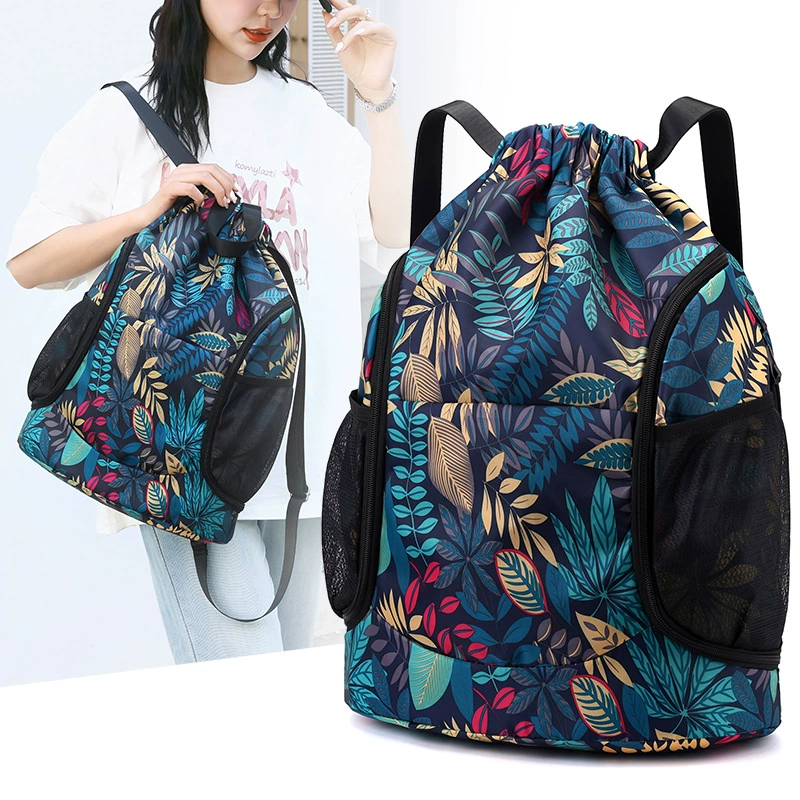 Печатный шнурок простой легкий спортивный рюкзак женский кожаный карман бег сумки для фитнеса путешествия на открытом воздухе пляжная сумка