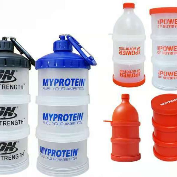 Fabricante 30g 45g 65g de proteína en polvo embudo cuadrado mosquetón portátil tamaño polvo olla en polvo de proteína en forma de barril