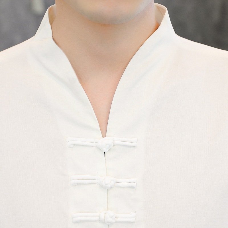 Comercio exterior al por mayor verano nuevo estilo hombre de moda bordado con hebilla de disco estilo chino camiseta de manga corta para hombre nuevo estilo chino generación transfronteriza