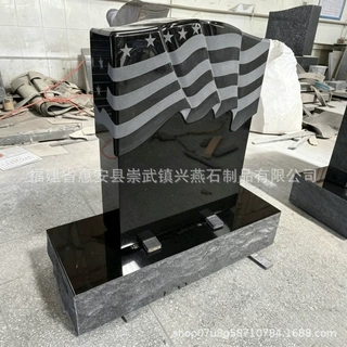定制 兴燕石雕美式墓碑国旗墓碑 欧美军人纪念花岗岩立碑来图定制