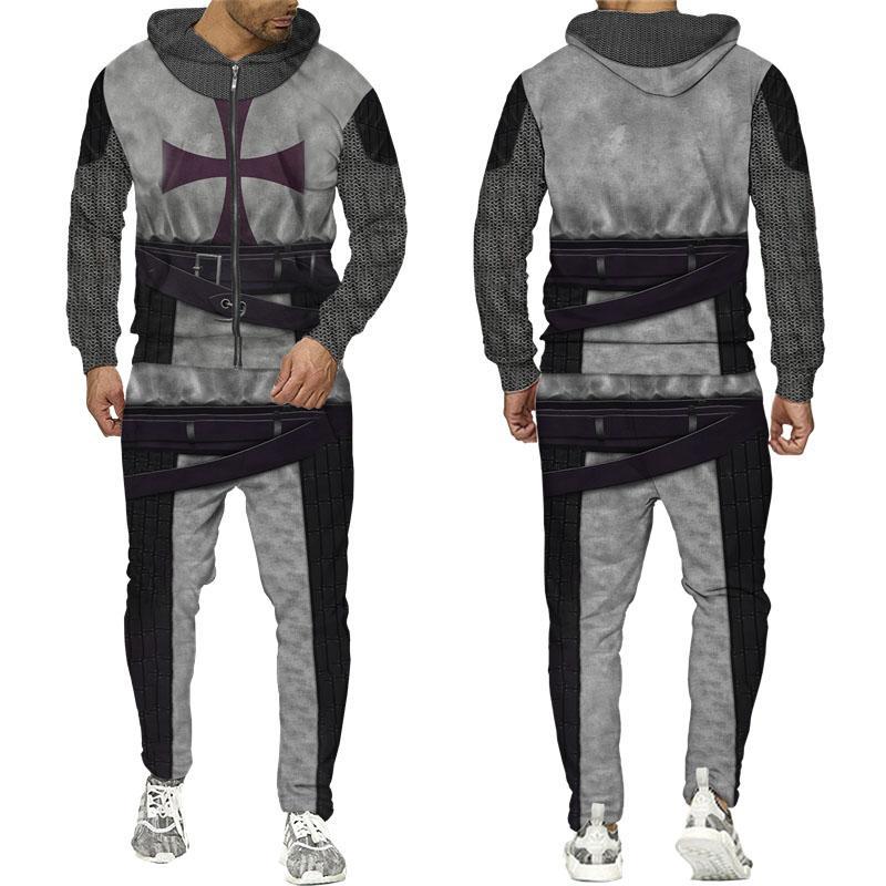 Pantalones de sudadera con capucha con cremallera de moda para hombre transfronterizo de otoño e invierno, MF008-ML1 de dos piezas de fitness deportivo