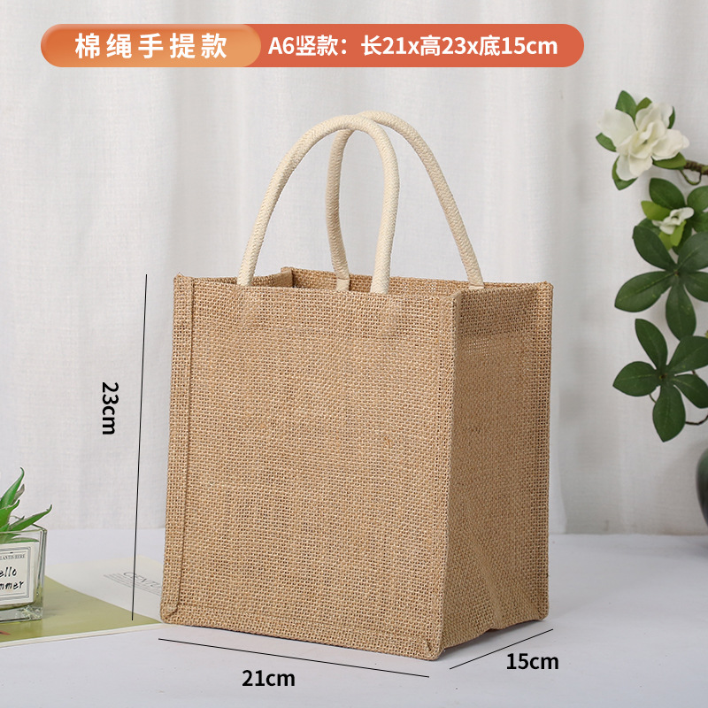 En stock bolsa de lino logotipo imprimible yute bolso de compras Muji en blanco DIY bolso de yute pintado a mano