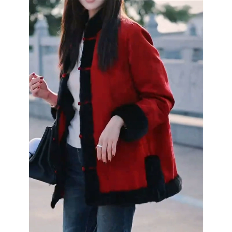 2869 Новый китайский стиль Red Song Jin хлопчатобумажная куртка Женская осень-зима Новый стиль высокого класса Tang хлопчатобумажная одежда