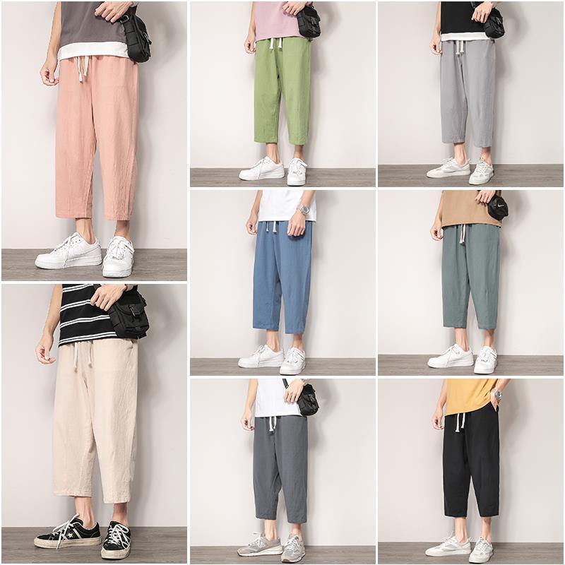 Men's Summer Linen Pants Men's Pants Casual Pants Men's Thin Loose 7 8 8 Cotton and Linen Men's Trendy Pants