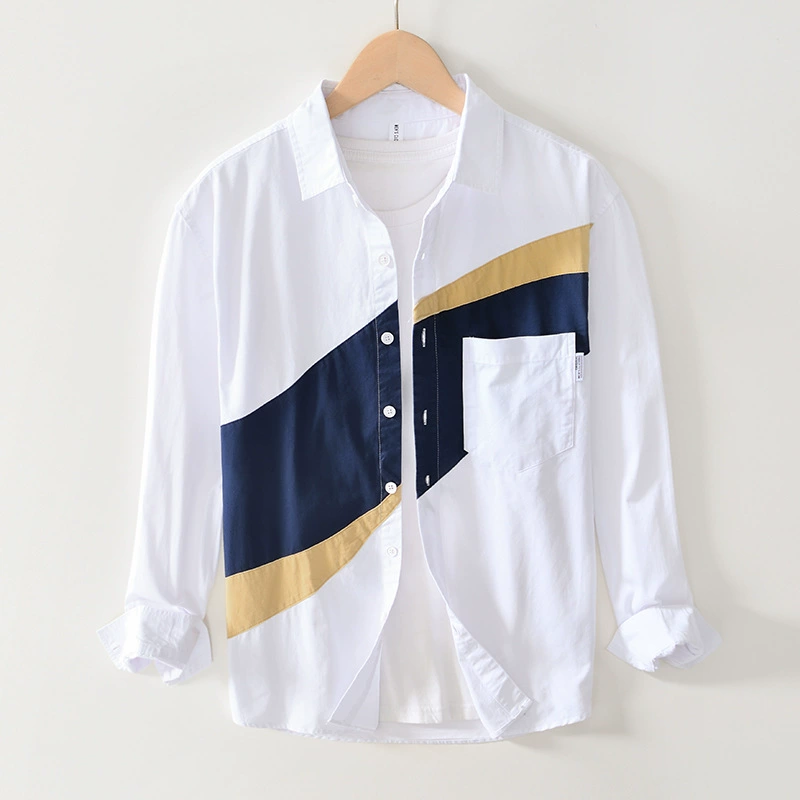 1016 Весна и осень с длинным рукавом, подходящая по цвету Повседневная рубашка с шитьем контрастного цвета, свободная рубашка, пальто, поколение волос