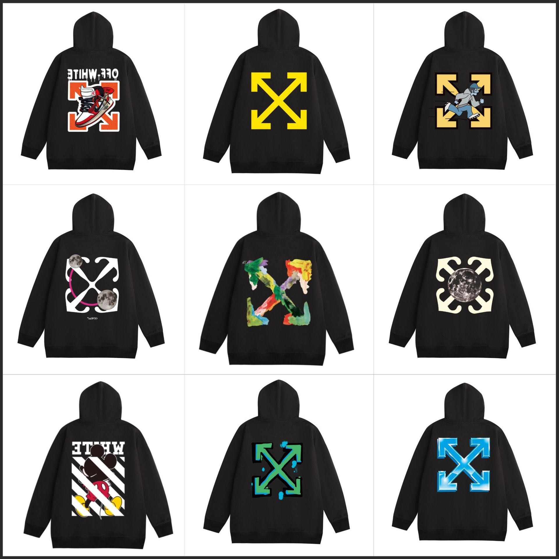 秋冬季新款 OFF 油画箭头图案圆领连帽卫衣情侣一件批发代发