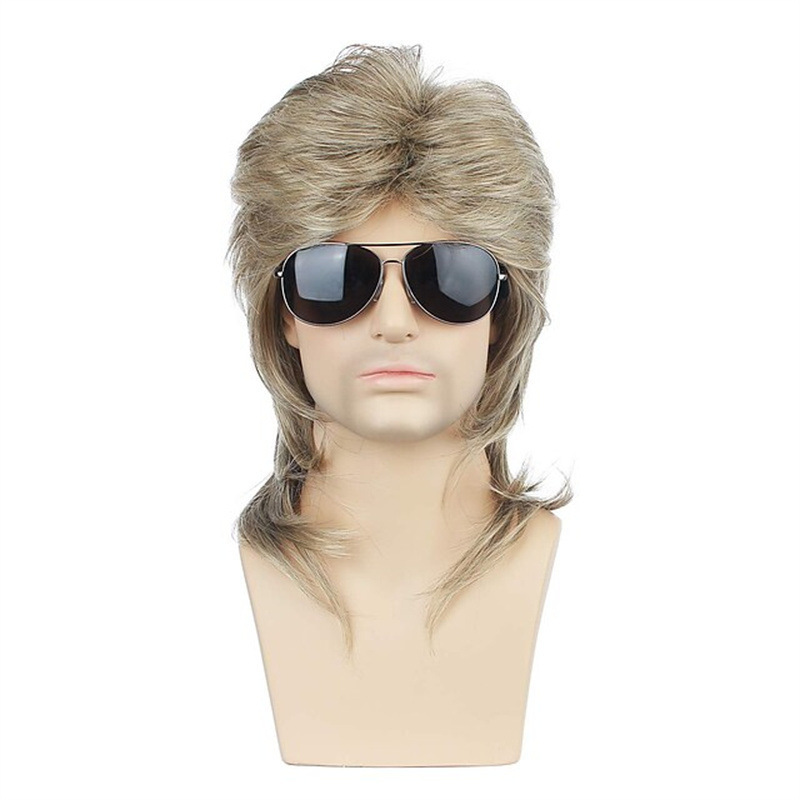 Foreign Trade New Wig European and American Men's Short Hair Chemical Fiber Hair Cover Black Gold Handsome Men's Hair Medium and Long Hair Full Head Cover Foreign Trade New Wig European and American Men's Short Hair Chemical Fiber Hair Cover Black Gold Handsome Men's Hair Medium and Long Hair Full Head Cover