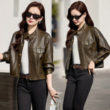 短款皮衣外套女新款春秋小个子气质洋气气质立领绵羊皮机车夹克