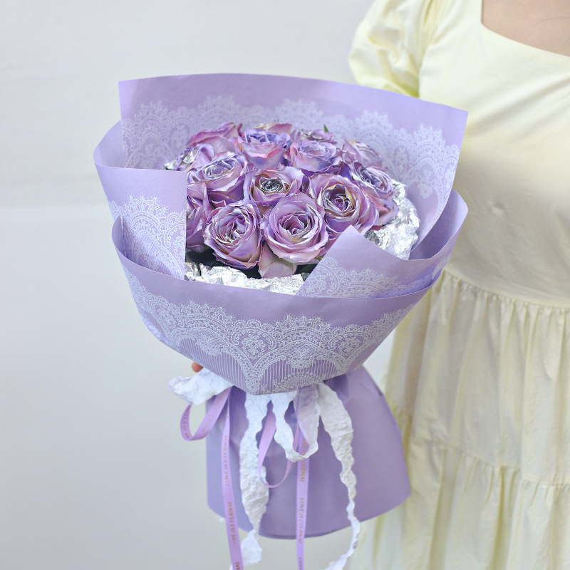Papel de embalaje para flores con bordes de encaje, de alta calidad, para floristería, transfronterizo, al por mayor