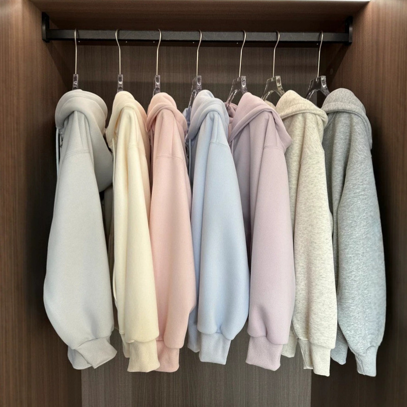 Qingdao Jimo Milk-Colored Hooded Autumn and Winter Sweatshirt Jacket for Women 2026 New Style Lazy Style Loose Top for Petite Figures Qingdao Jimo Milk-Colored Hooded Autumn and Winter Sweatshirt Jacket for Women 2026 New Style Lazy Style Loose Top for Petite Figures