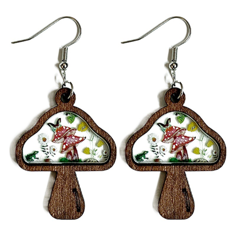Pendientes de setas de madera flor personalidad creativa pendientes con incrustaciones Amazon Europa y América nueva venta caliente suministro de joyas