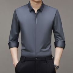 長袖シャツメンズ春秋中年ビジネスシームレスメンズシャツ長袖通気性滑らかな肌に優しいシャツ男性用