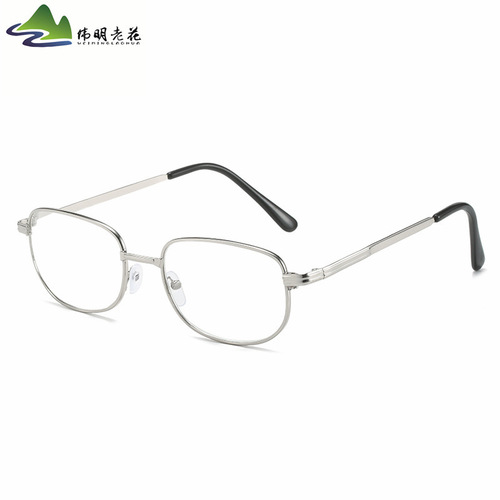 Folk Traditional Crystal Glass Metal Reading Glasses with Large Elliptical Silver Frames and Cases for Elderly Wholesale