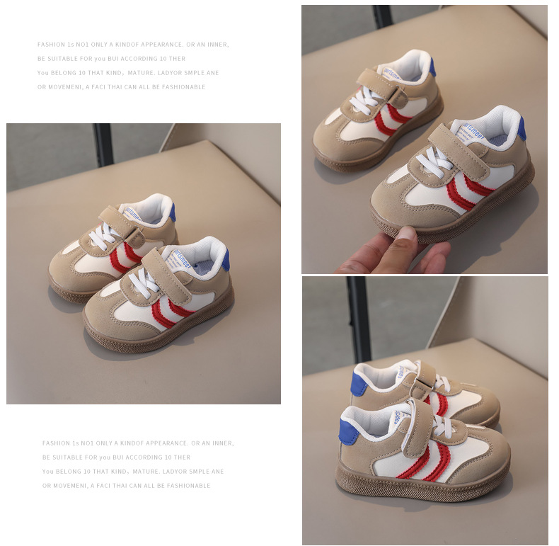 Breathable Retro Kids Sneakers Leather Hook & Loop Casual Shoes_voghion.com