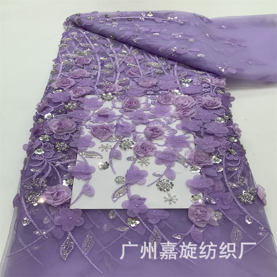 Spot aplicación unilateral hecha a mano lentejuelas bordado en tubo de cuentas hermoso vestido de novia vestido de niños tela bordada de malla