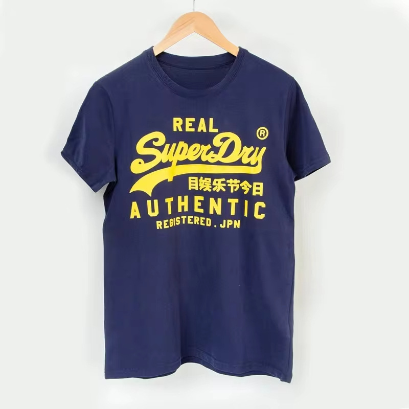Teenagers Superdry Cotton Men's and Women's Summer Fashion Brand Short-Sleeved T-Shirt Cotton Round Neck British Shirt