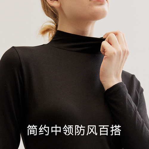 Pure cotton mid-collar one-piece top solid color shirt thermal insulation autumn clothing warm women's winter bottoming shirt factory wholesale