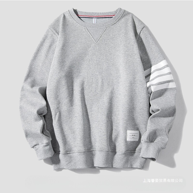 Four-Stripe Tb Sweatshirt for Men, Spring and Autumn, Tom Round-Neck Pullover, Brown and Gray Base Shirt, Couple's Outerwear Four-Stripe Tb Sweatshirt for Men, Spring and Autumn, Tom Round-Neck Pullover, Brown and Gray Base Shirt, Couple's Outerwear