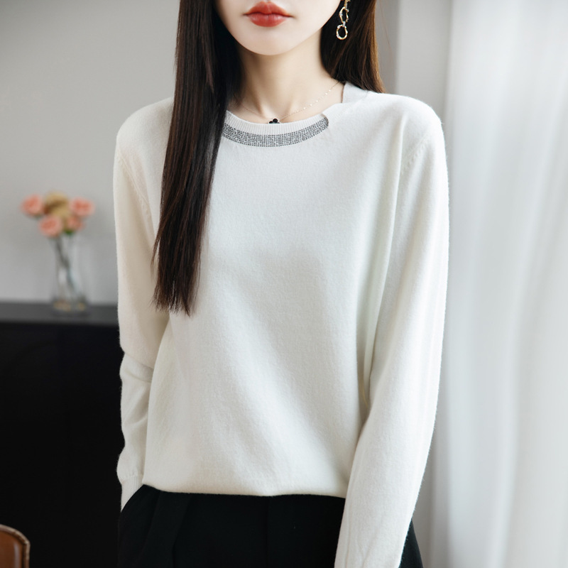 圆领镶钻毛衣打底衫女2025秋冬季新款洋气百搭宽松针织打底衫批发|undefined