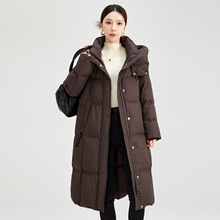冬季新款连帽中长款鹅绒服高级感黑色过膝加厚休闲风显瘦外套5199