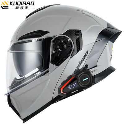Motosiklet kaskı (dəbilqə) — 3C Certified Full-Face Helmet - bright-cement-gray-with-k20-bluetooth-with-white-film-m