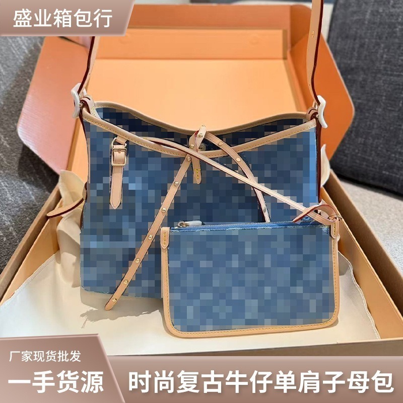 2025秋季新款印花包牛仔布包复古老花包时尚日常单肩子母包现货|undefined