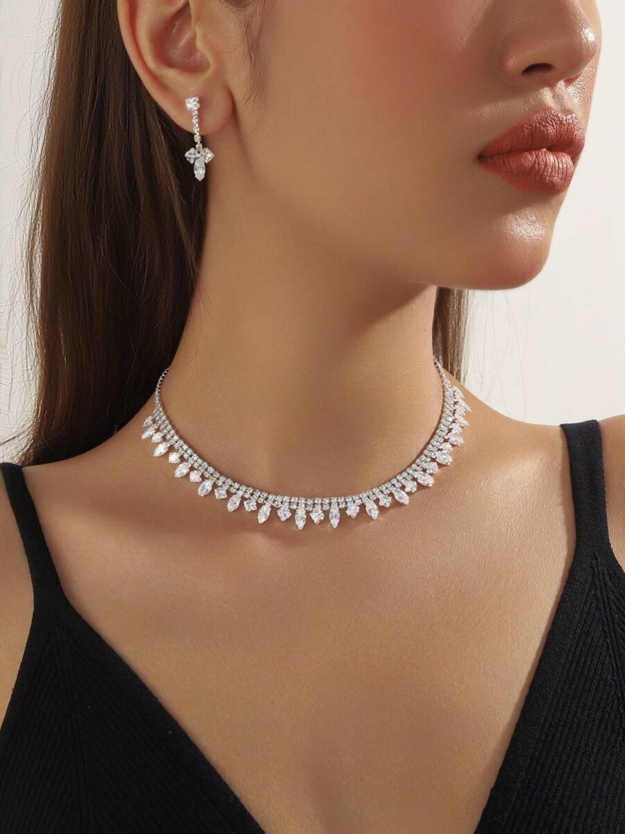 Set di gioielli da sposa in zircone collana orecchini e bracciale_voghion.com