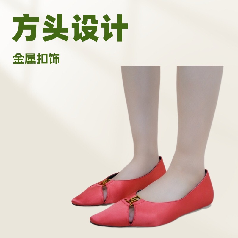 Guangzhou Gaoding Small Square Head Flat Heel Shoes Women's Hollow Metal Buckle Sheepskin Cowhide Mueller Shoes Commuter Temperament Women's Shoes