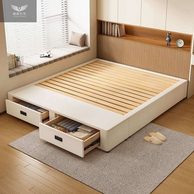 Cama de madera maciza sin cabecera Cama de almacenamiento de caja Cama de almacenamiento de cajón de marco de fila de tatami de apartamento pequeño