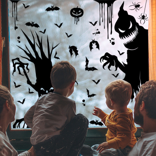 Halloween Giant Ghost Monster Ghost Window Decal Witch Death Bat Skeleton Halloween Party Decor Static cling