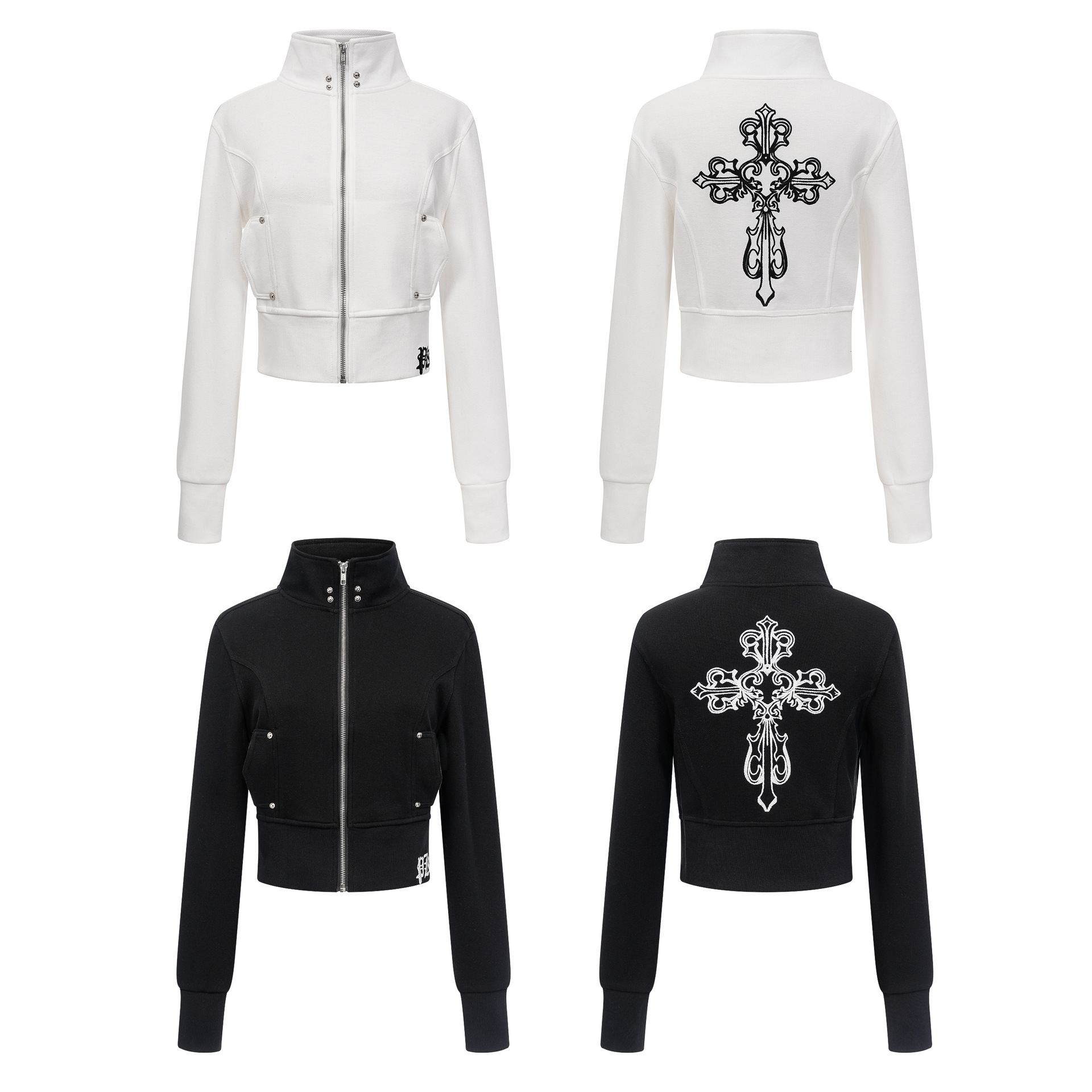 Felpa cardigan con stampa a croce in stile americano per donna 2025, nuova, versatile, corta, calda, per l'inizio dell'autunno_voghion.com