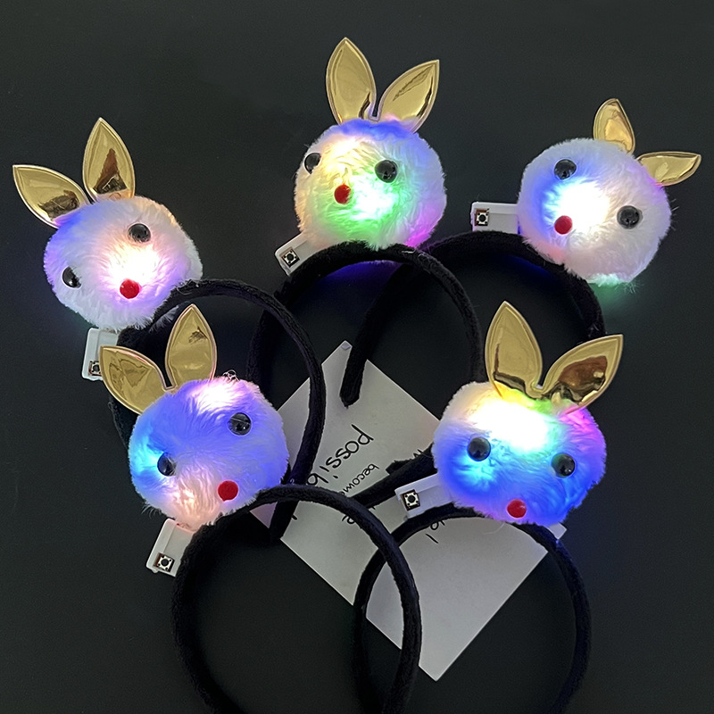 Nueva luminosa cabeza de conejo diadema brillante terciopelo felpa Orejas de conejo diadema conejo muñeca bola conejo cabeza horquilla
