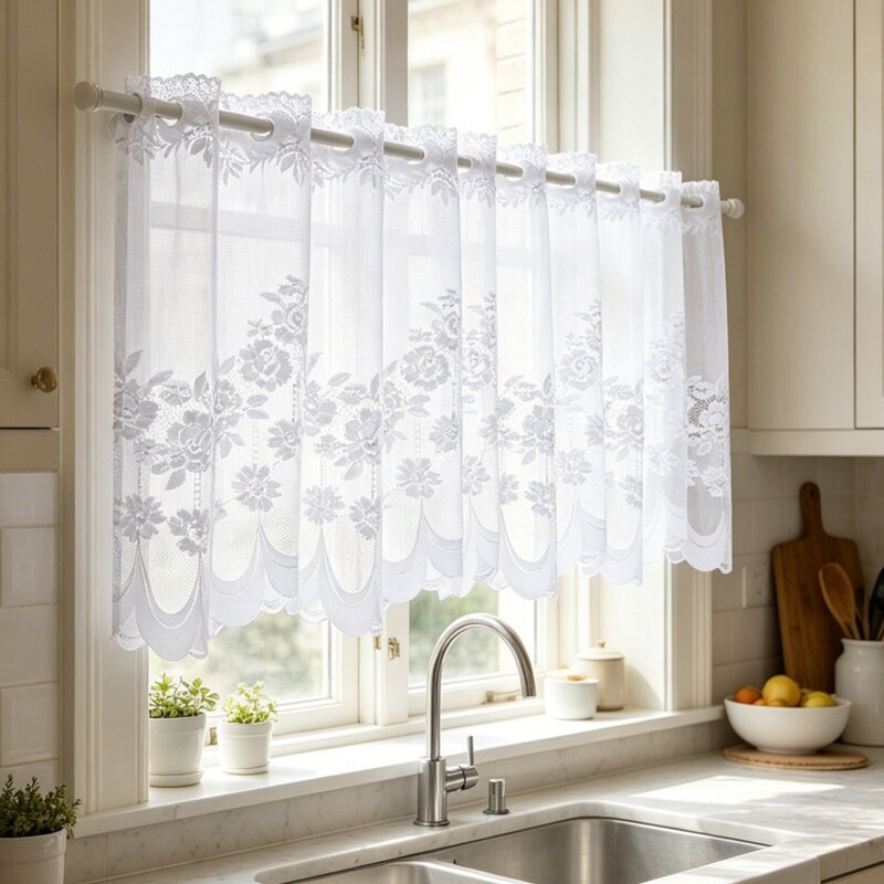 1Pc New Style Warp-Knitted White Short Curtain for Living Room and Bedroom Decoration, Light-Filtering but Not See-Through Half Curtain 1Pc New Style Warp-Knitted White Short Curtain for Living Room and Bedroom Decoration, Light-Filtering but Not See-Through Half Curtain