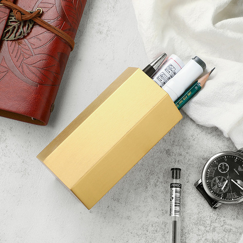 Light luxury metal stainless steel hexagonal diamond pen holder office stationery storage tube desktop ornaments hexagonal storage tube