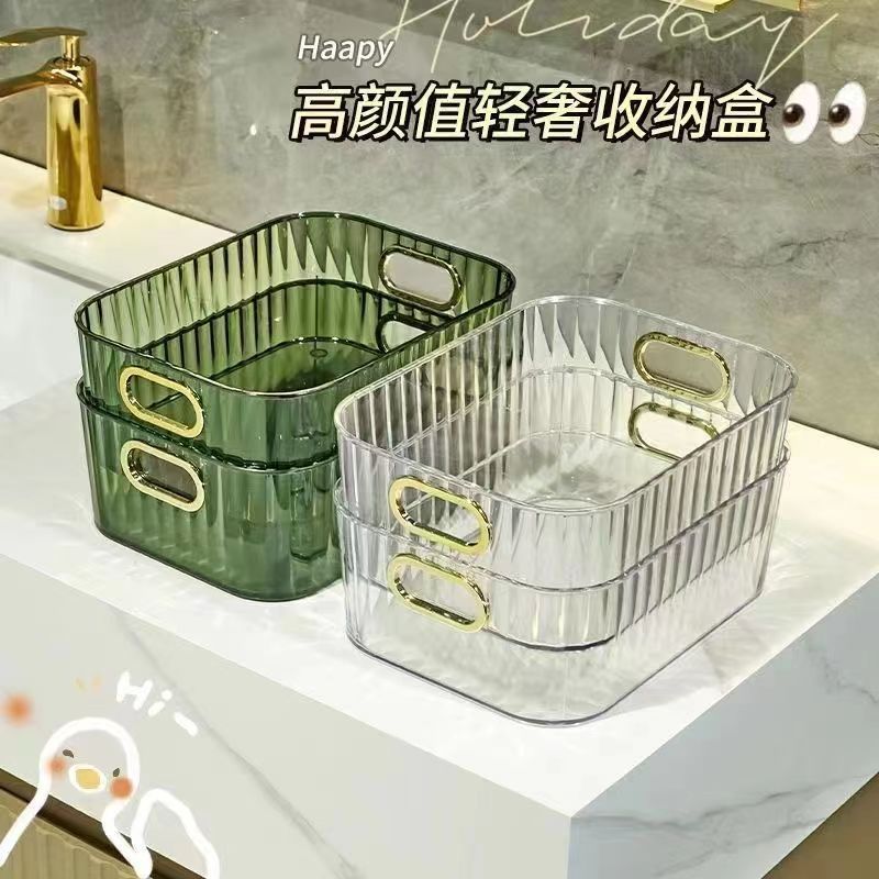 Caja de almacenamiento de escritorio de lujo ligero de alto aspecto PET caja de almacenamiento de artículos diversos multifuncionales caja de almacenamiento de cosméticos de dormitorio transparente image 3