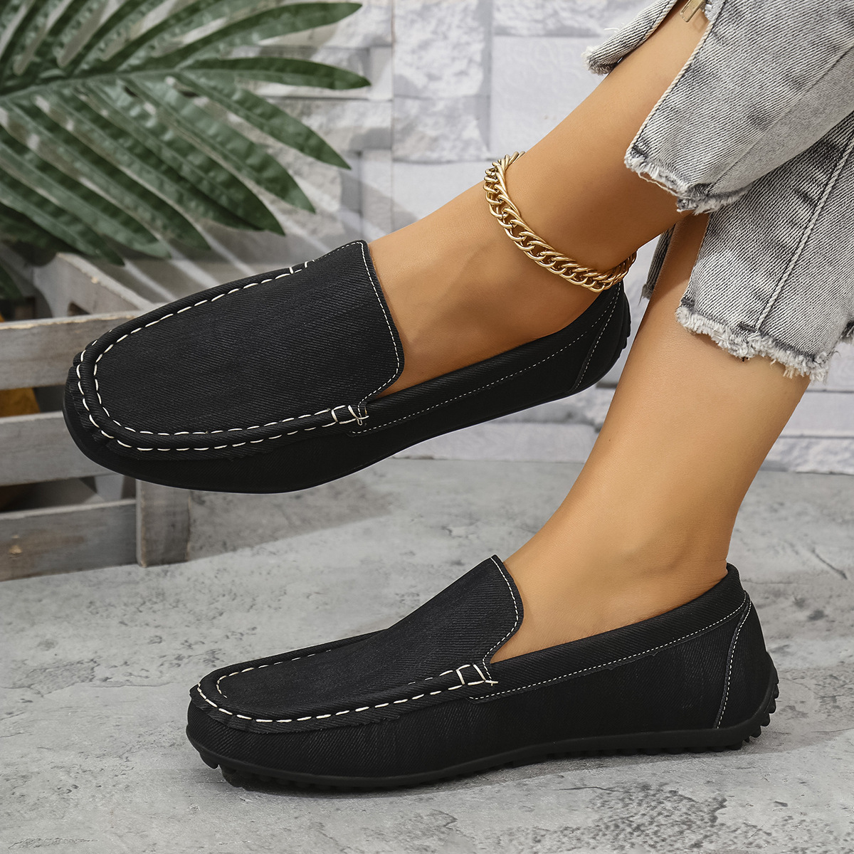 Mocasines Planos para Mujer de Cuero Sintético, Punta Cuadrada, Estilo Retro para Banquete