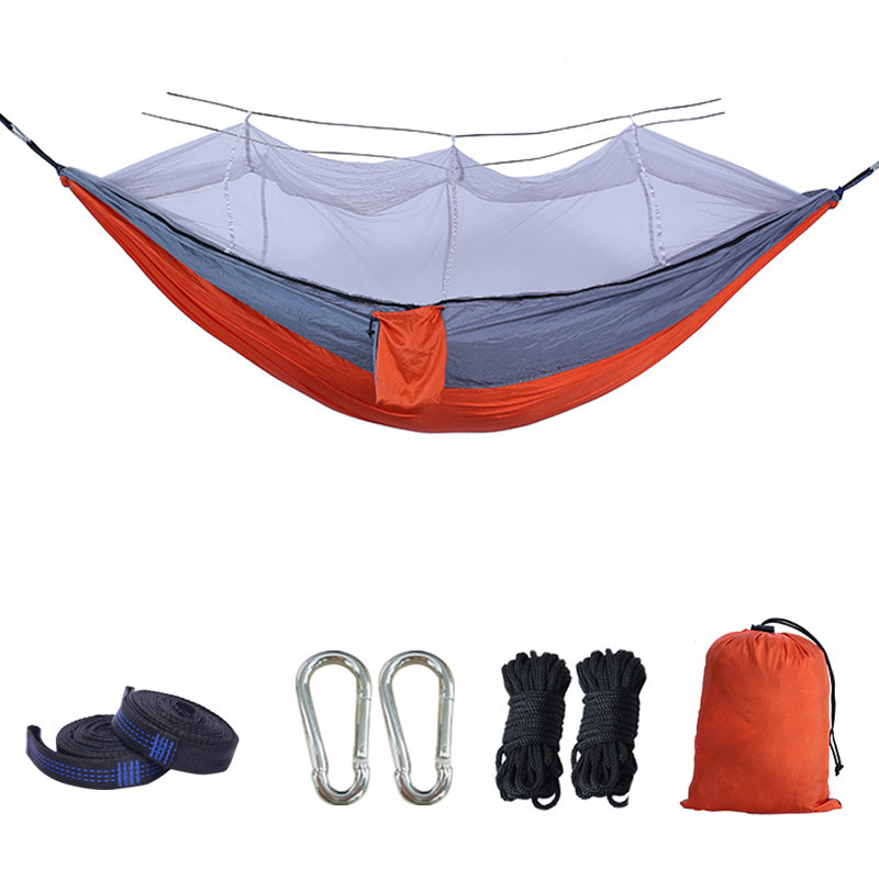 Quick-abierto mosquito red hamaca acampar al aire libre paraguas de tela portátil anti-Flip anti-mosquito hamaca doble individual