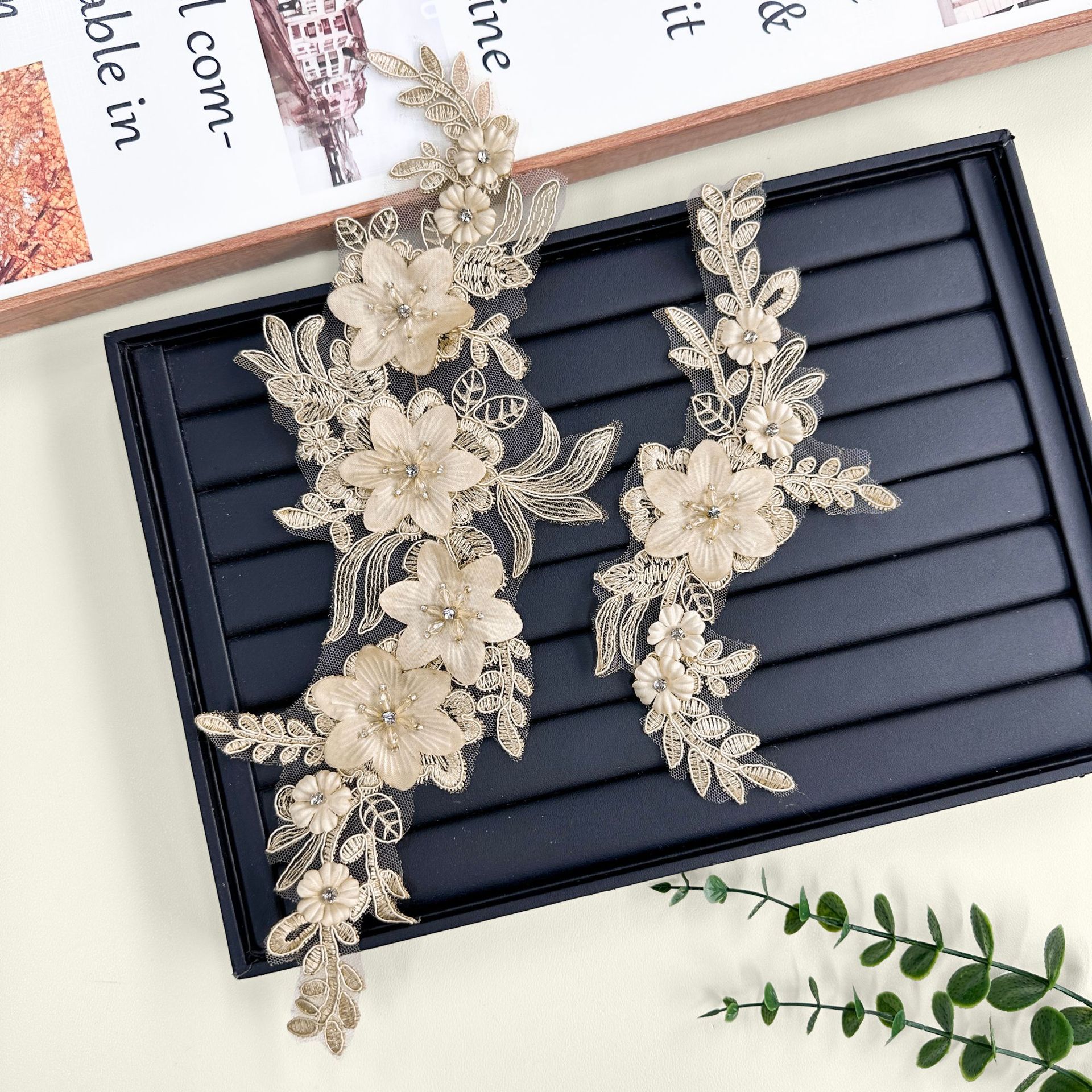 encaje ropa hecha a mano material de decoración bordado tridimensional encaje flores hojas textura accesorios de ropa al por mayor image 3