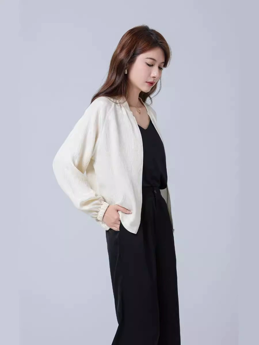 Silk jacket, cardigan, baseball long-sleeve, uniform, plus size