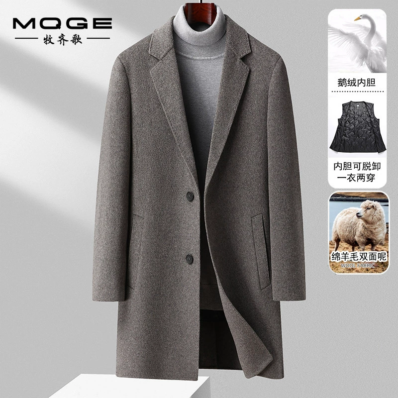Двухстороннее шерстяное пальто ручной работы из 100% шерсти ручной работы на гусином пуху с внутренней плиткой, молодежное шерстяное пальто, Мужское пальто