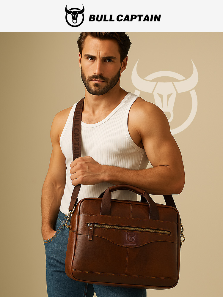 Maletín de Cuero para Portátil – Hombres, de Piel de Vaca, Estilo Bandolera, Ideal para Negocios