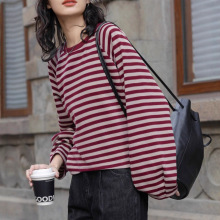 城市平行线秋季复古撞色条纹圆领上衣简约宽松遮肉舒适好搭女卫衣
