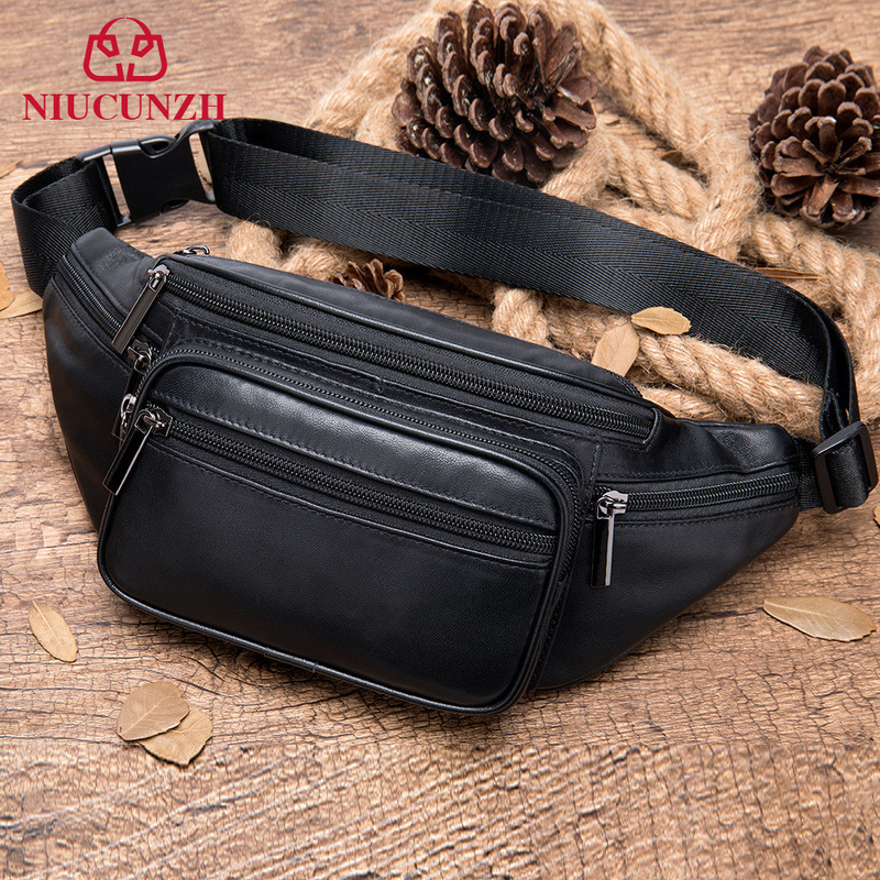 Cross-border sheepskin simple men's mobile phone waist bag leather messenger bag multi-functional sports leisure chest bag wholesale Cross-border sheepskin simple men's mobile phone waist bag leather messenger bag multi-functional sports leisure chest bag wholesale