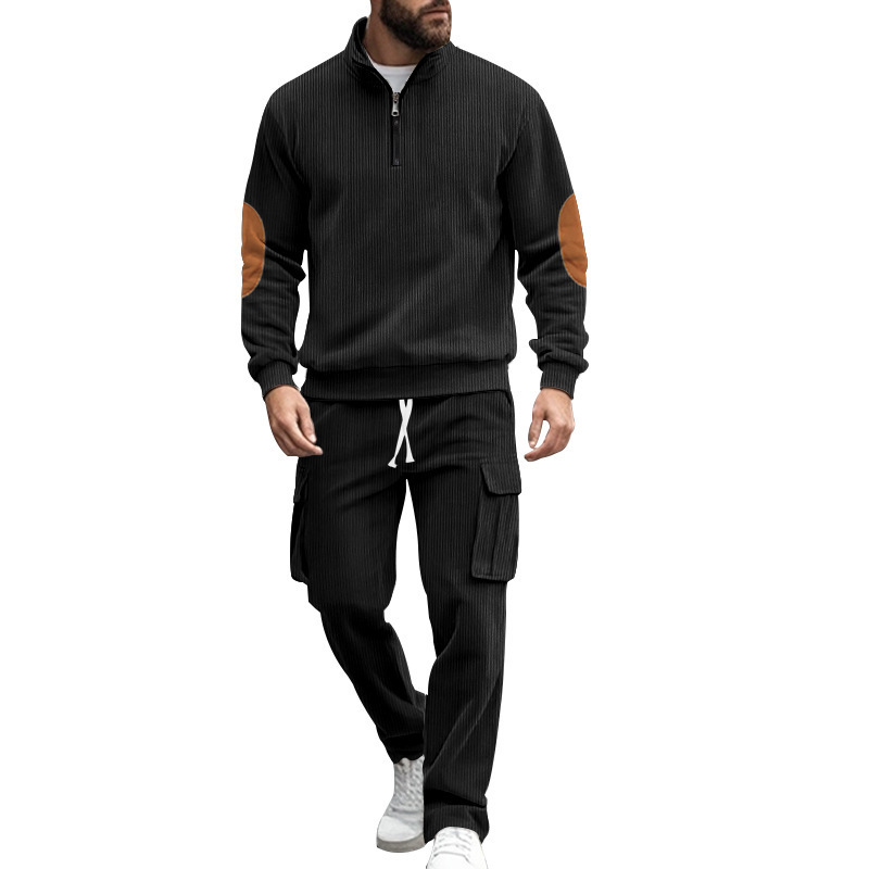 Men's Corduroy Quarter-zip Pullover And Trousers Lounge Set_voghion.com