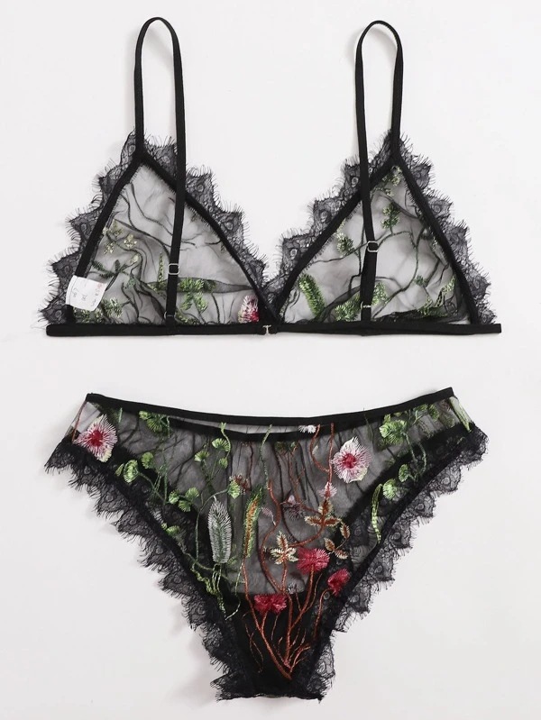 Nouveaux sous-vêtements amusants Sexy dentelle noire imprimé sous-vêtements ensemble amusant_voghion.com