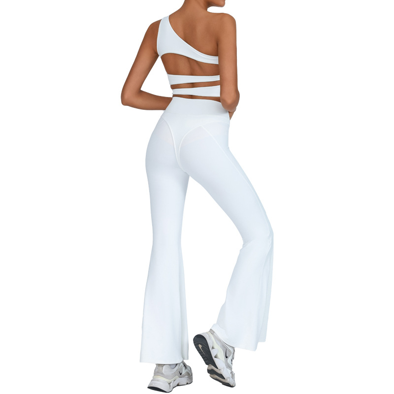Amazon Cross-Border Yoga Set con cojín de pecho chaleco de hombro único cintura alta elevación de cadera desnuda pantalones deportivos de bocina de fitness
