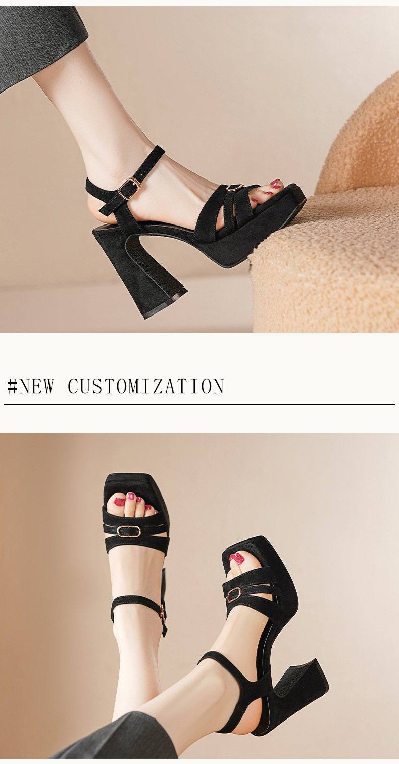 Sandal cao gót nữ hở mũi quai ngang khóa gót 10.5 cm — Da bò trắng gạo chi tiết 9